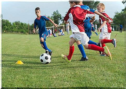 Children playing soccer