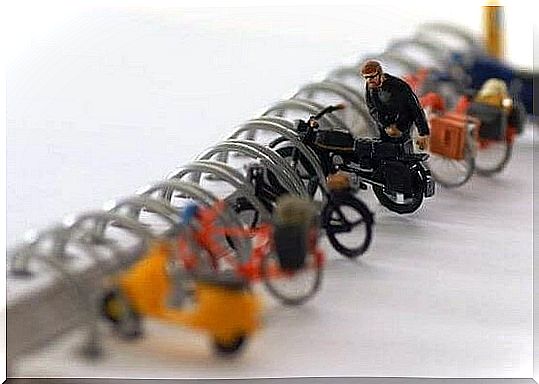 Motorcycles parked in notebook ring