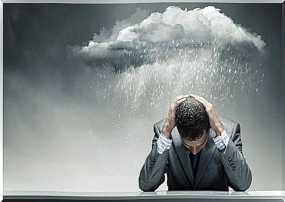 man with cloud and rain thinking about practicing firewalking