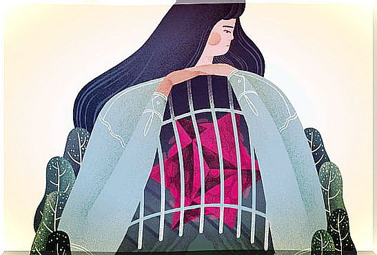 woman with her heart in a cage suffering the effects of ease