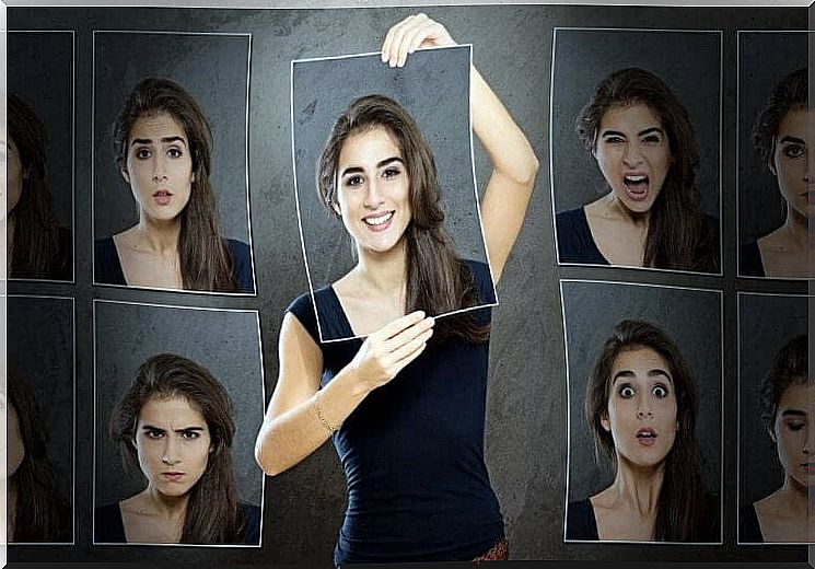 Woman with multiple faces representing emotional intelligence