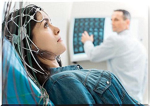 Woman getting an EEG