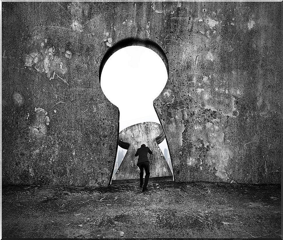 Man knocking down an obstacle