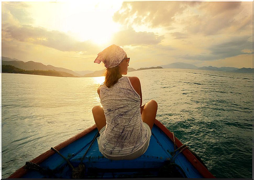 Woman traveling by boat