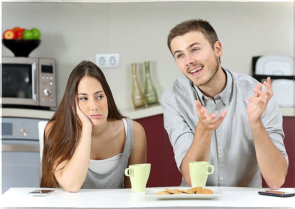 Bored woman in conversation